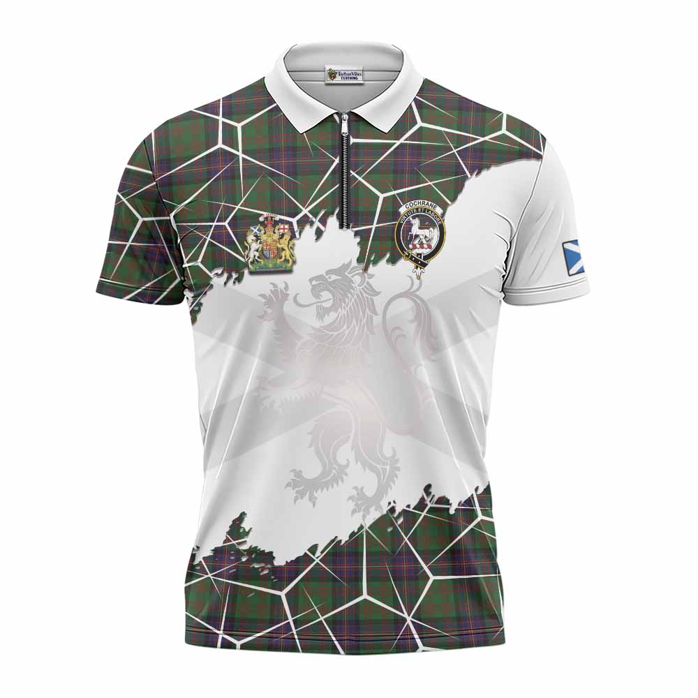 Cochrane Tartan Zipper Polo Shirt with Family Crest and Lion Rampant Grunge Style