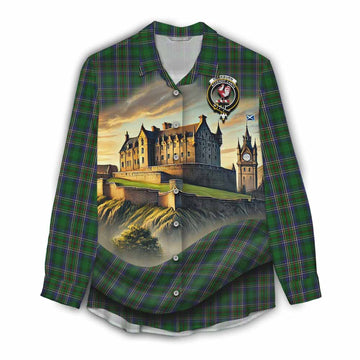 Tartan Vibes Clothing Cockburn Tartan Family Crest Women's Casual Shirt with Scottish Ancient Castle Style