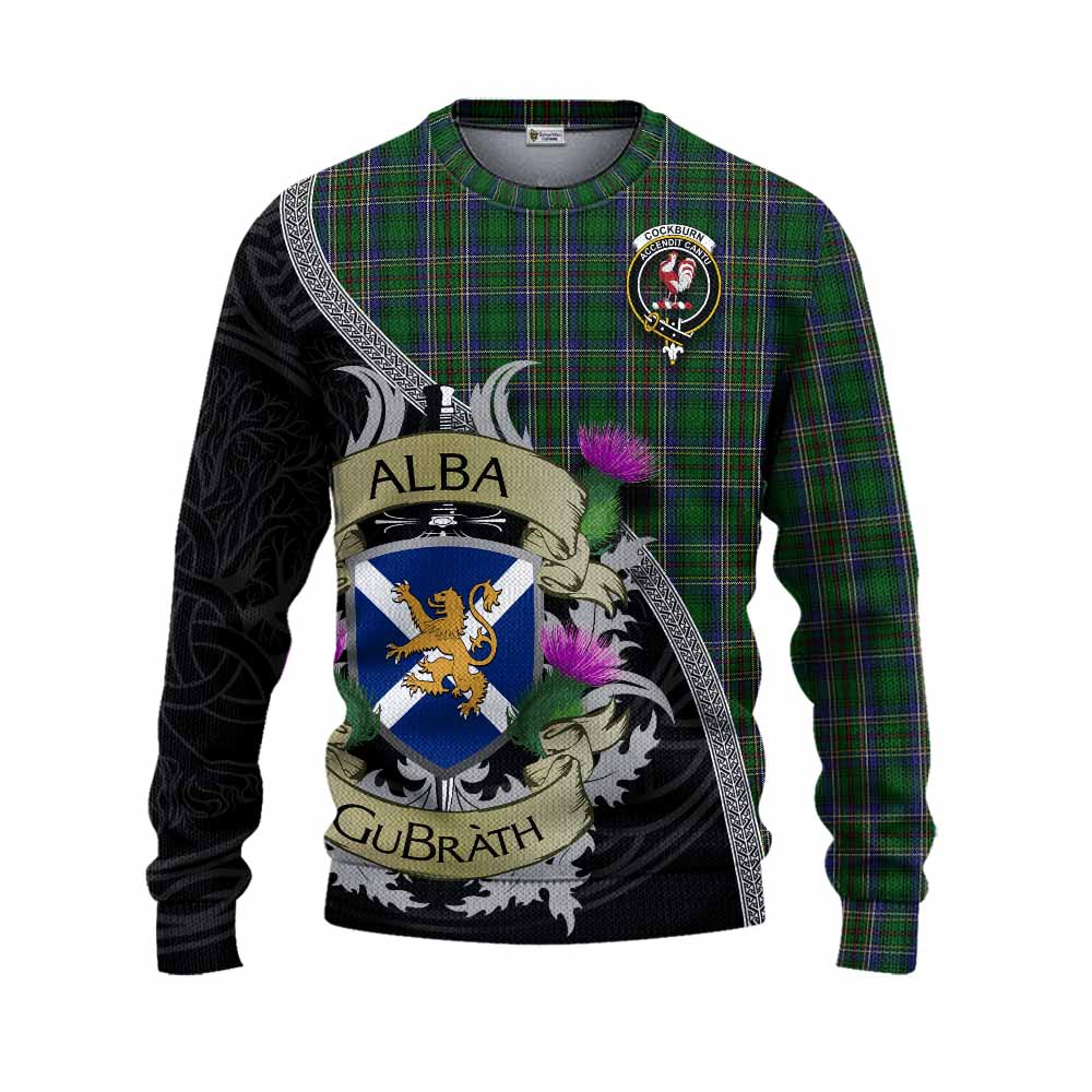 Tartan Vibes Clothing Cockburn Tartan Family Crest Knitted Sweater Lion Rampant Royal Thistle Shield Celtic Inspired