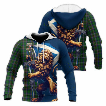 Cockburn Tartan Family Crest Knitted Hoodie with Scottish Majestic Lion