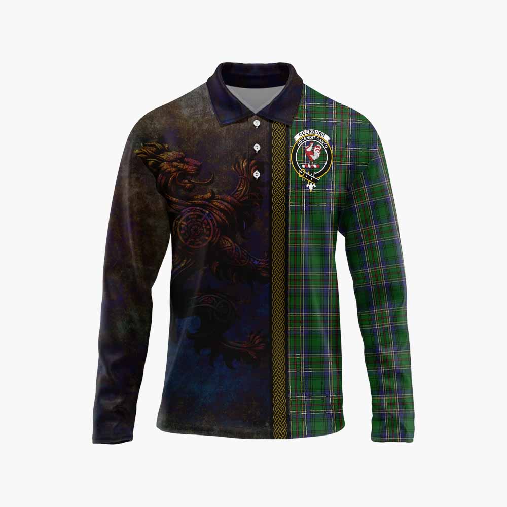 Tartan Vibes Clothing Cockburn Tartan Family Crest Long Sleeve Polo Shirt Alba Gu Brath Be Brave Lion Ancient Style