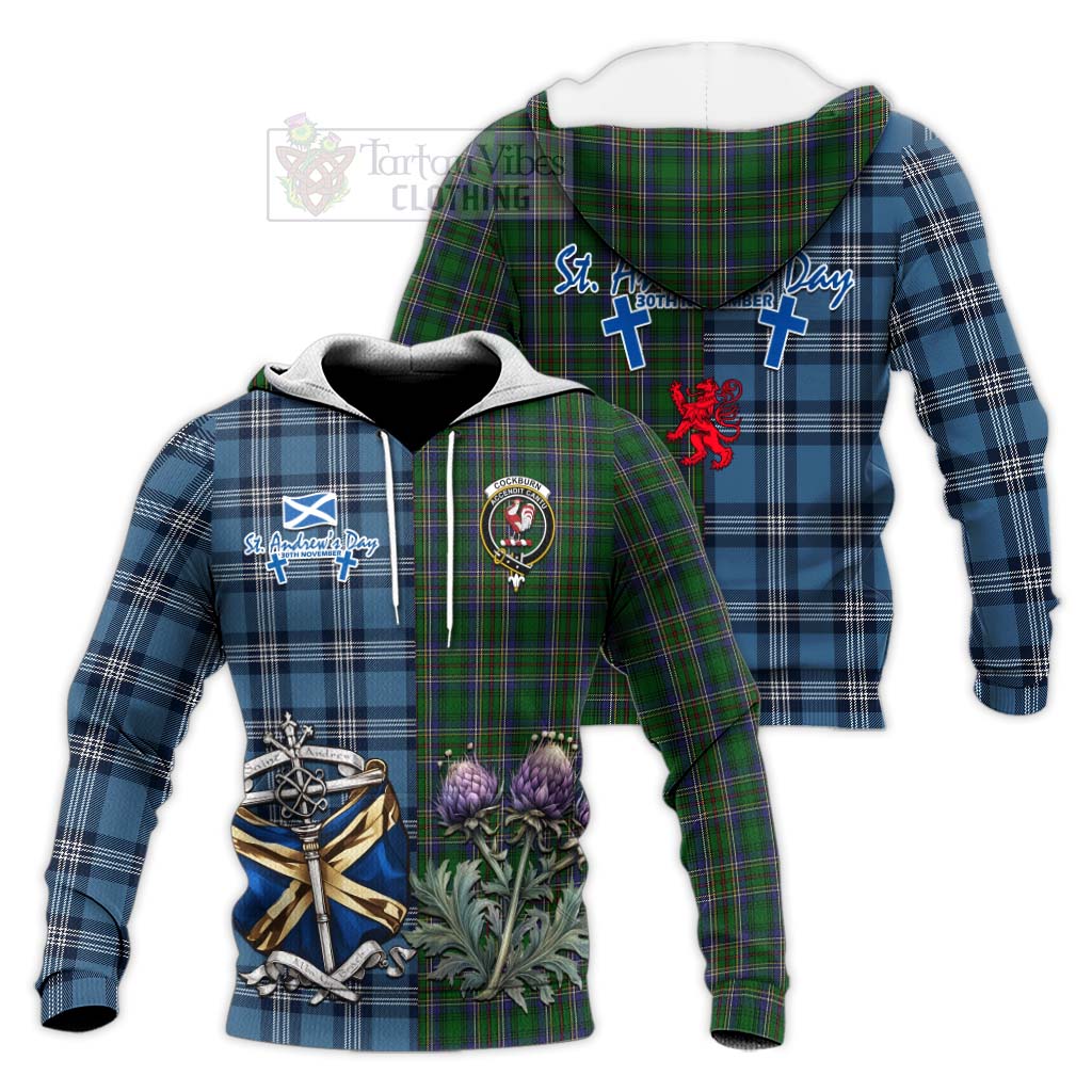 Tartan Vibes Clothing Cockburn Tartan Knitted Hoodie Happy St. Andrew's Day Half Tartan Style