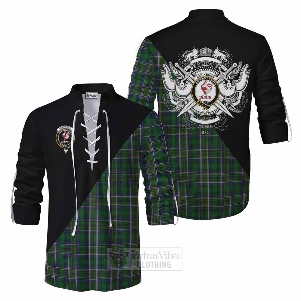 Tartan Vibes Clothing Cockburn Tartan Ghillie Kilt Shirt with Family Crest and Military Logo Style