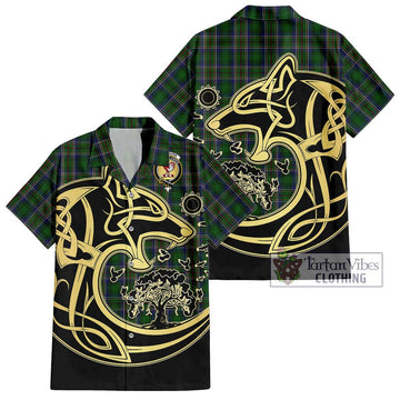 Cockburn Tartan Hawaiian Shirt with Family Crest Celtic Wolf Style