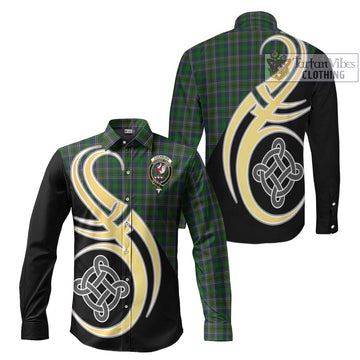 Cockburn Tartan Long Sleeve Button Shirt with Family Crest and Celtic Symbol Style Men's Shirt S - Tartan Vibes Clothing