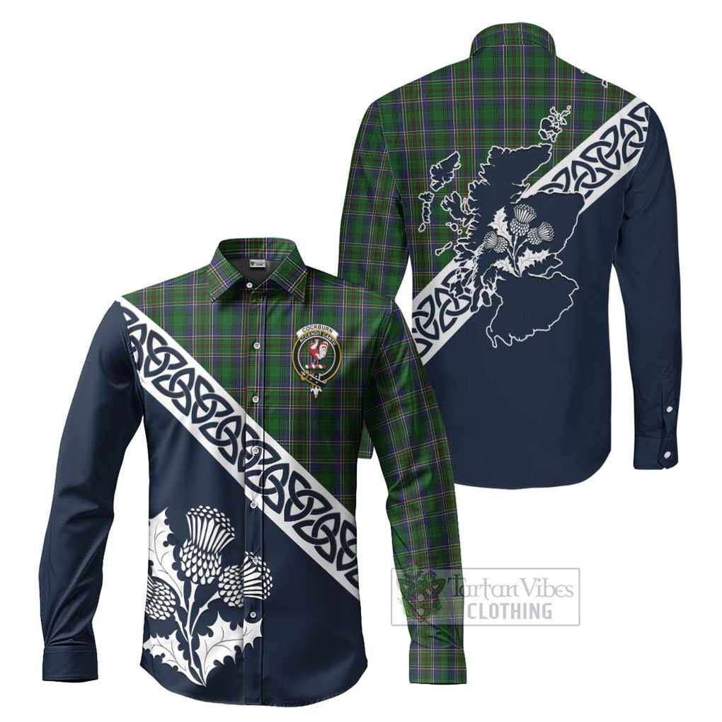 Tartan Vibes Clothing Cockburn Tartan Long Sleeve Button Shirt Featuring Thistle and Scotland Map