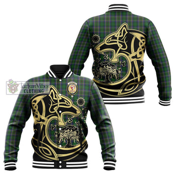 Cockburn Tartan Baseball Jacket with Family Crest Celtic Wolf Style Unisex - Tartan Vibes Clothing