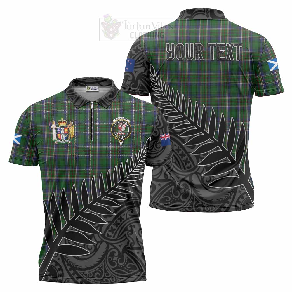 Tartan Vibes Clothing Cockburn Crest Tartan Zipper Polo Shirt with New Zealand Silver Fern Half Style