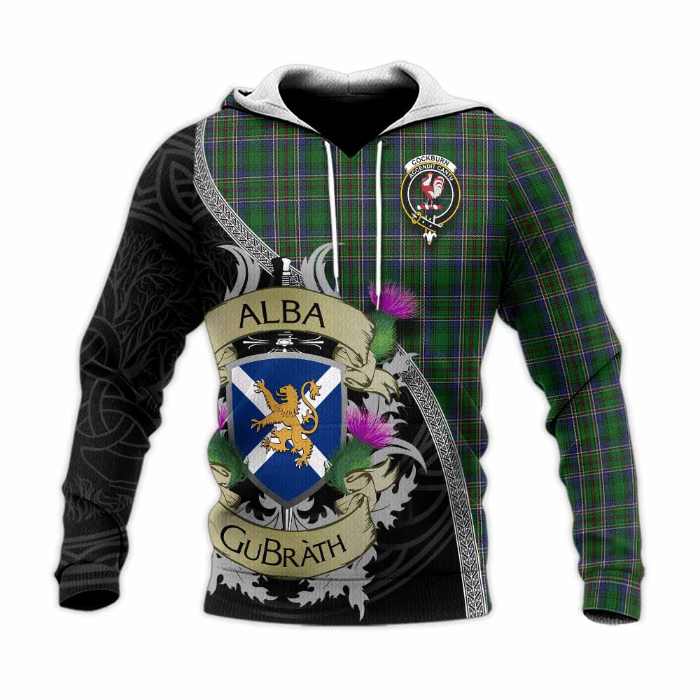 Tartan Vibes Clothing Cockburn Tartan Family Crest Knitted Hoodie Lion Rampant Royal Thistle Shield Celtic Inspired