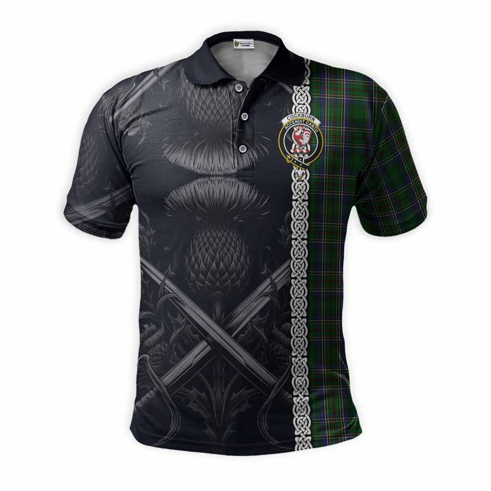Tartan Vibes Clothing Cockburn Tartan Polo Shirt with Family Crest Cross Sword Thistle Celtic Vibes