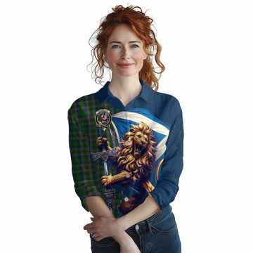 Tartan Vibes Clothing Cockburn Tartan Family Crest Women's Casual Shirt with Scottish Majestic Lion
