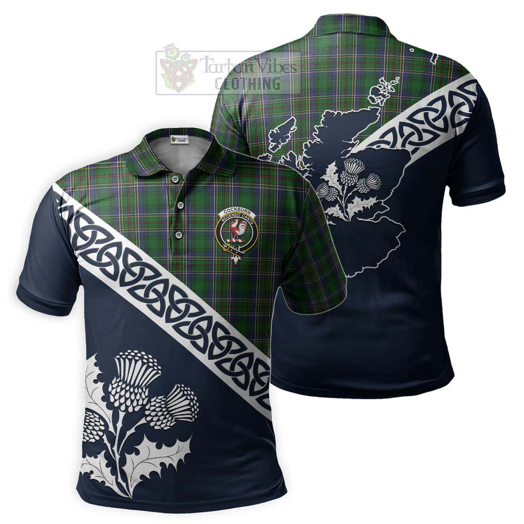 Cockburn Tartan Polo Shirt Featuring Thistle and Scotland Map
