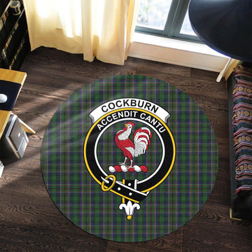 Cockburn Tartan Round Rug with Family Crest