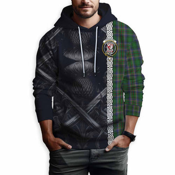 Tartan Vibes Clothing Cockburn Tartan Hoodie with Family Crest Cross Sword Thistle Celtic Vibes