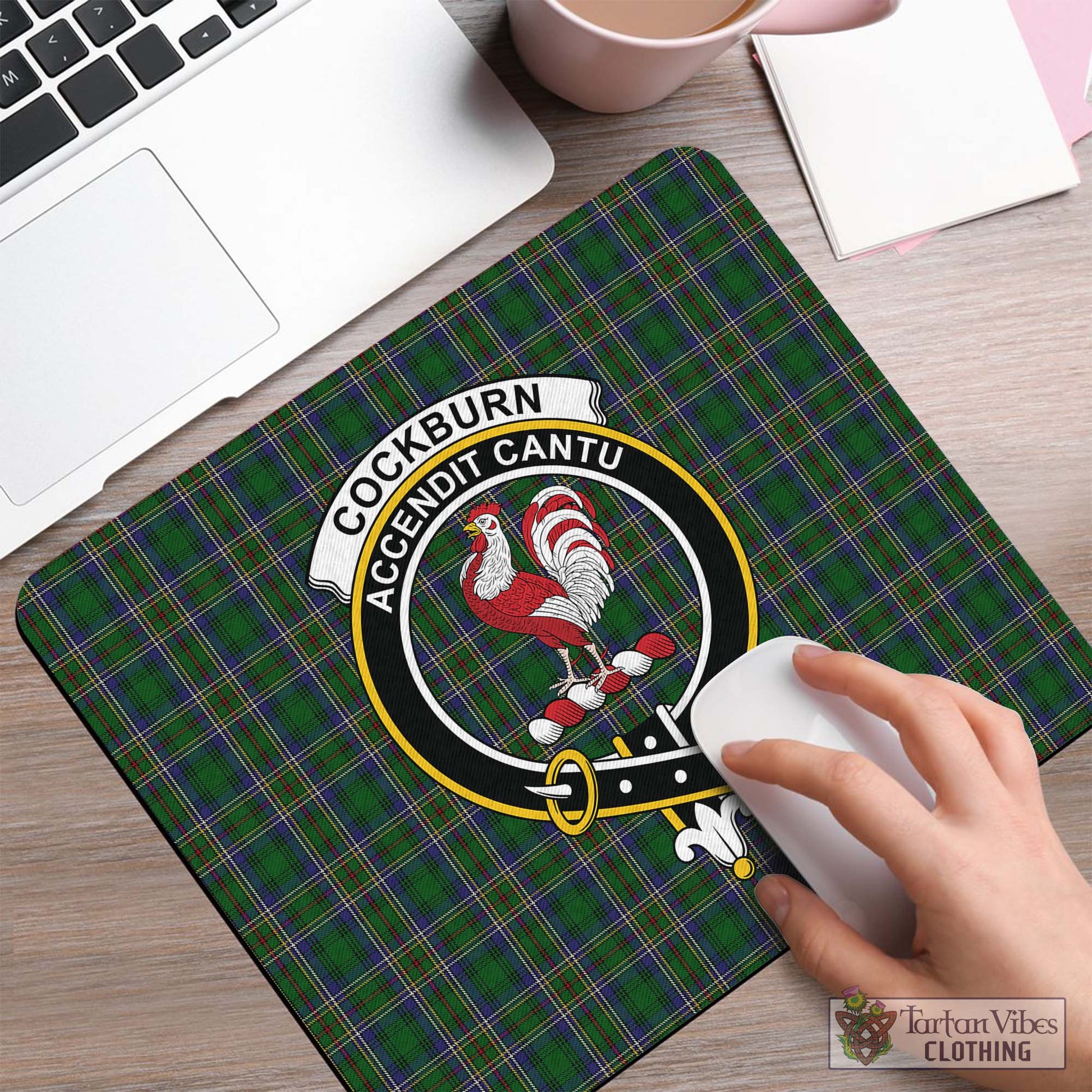 Tartan Vibes Clothing Cockburn Tartan Mouse Pad with Family Crest