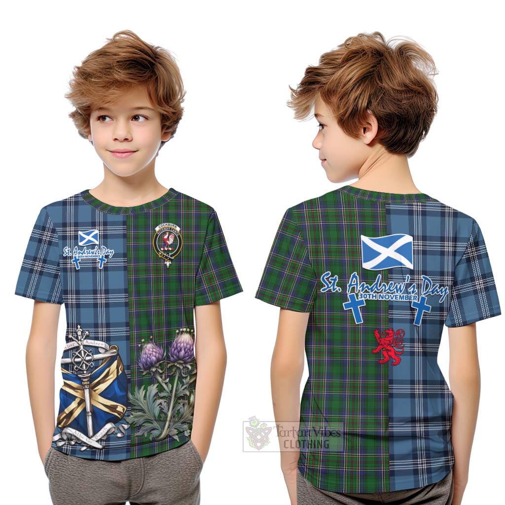 Tartan Vibes Clothing Cockburn Tartan Kid T-Shirt Happy St. Andrew's Day Half Tartan Style