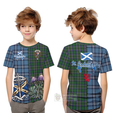 Tartan Vibes Clothing Cockburn Tartan Kid T-Shirt Happy St. Andrew's Day Half Tartan Style