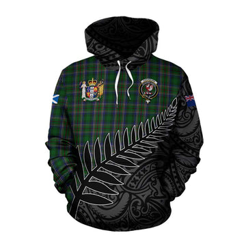 Tartan Vibes Clothing Cockburn Crest Tartan Cotton Hoodie with New Zealand Silver Fern Half Style