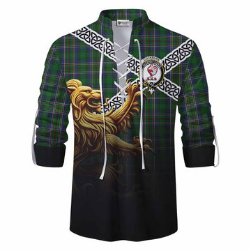 Cockburn Crest Tartan Ghillie Kilt Shirt with Golden Lion Emblem Celtic Style