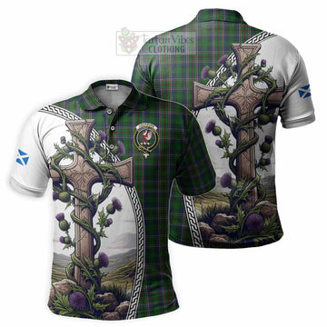 Cockburn Tartan Polo Shirt with Family Crest and St. Andrew's Cross Accented by Thistle Vines