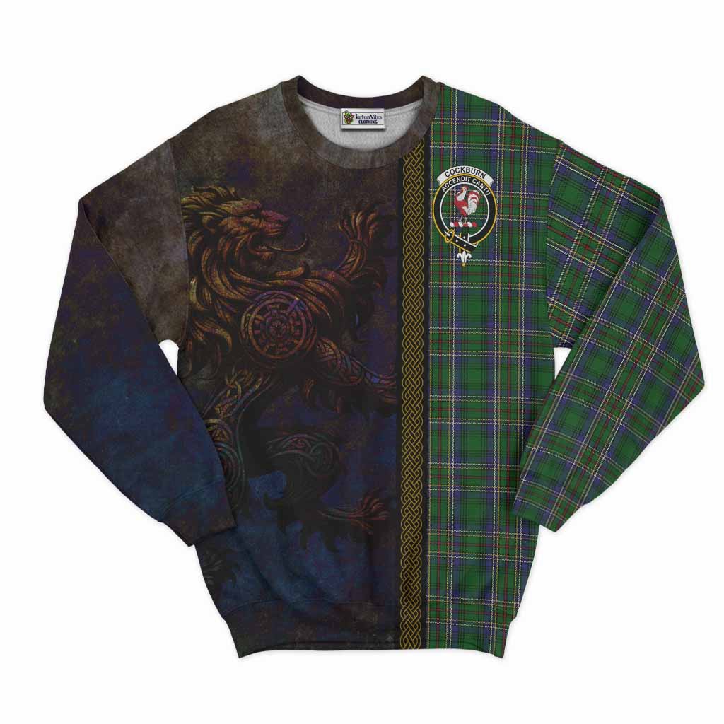 Tartan Vibes Clothing Cockburn Tartan Family Crest Sweatshirt Alba Gu Brath Be Brave Lion Ancient Style