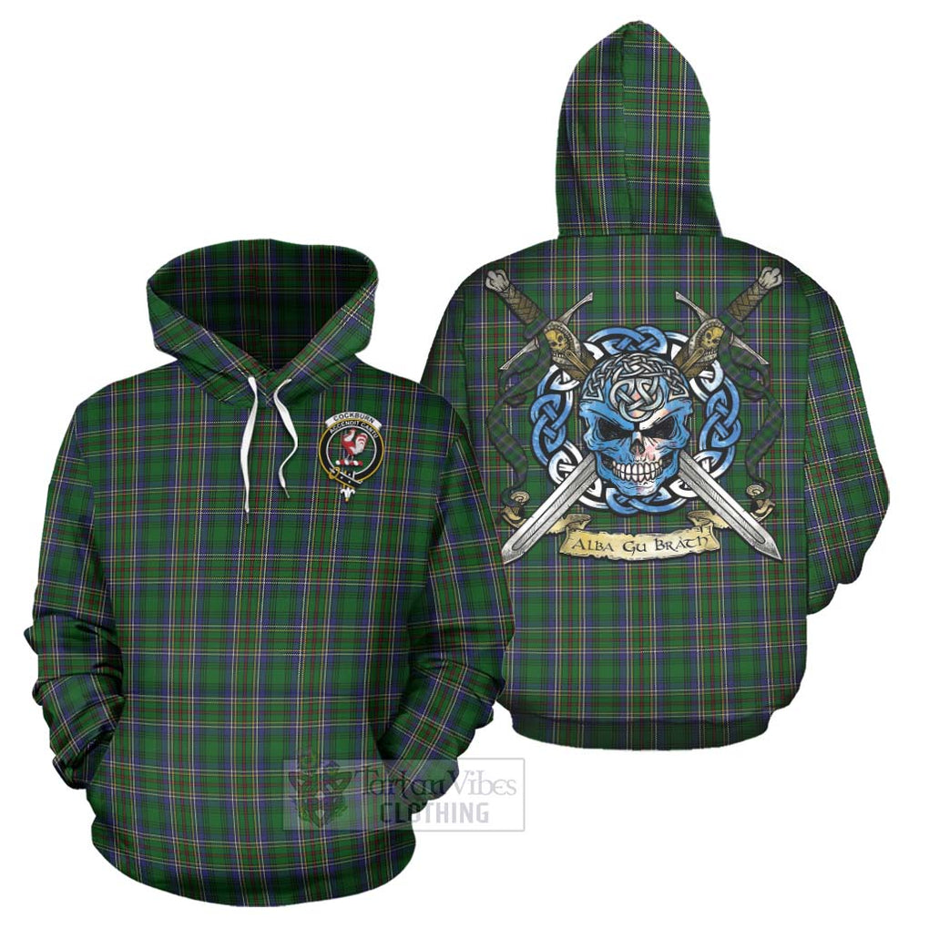 Tartan Vibes Clothing Cockburn Tartan Hoodie with Family Crest Celtic Skull Style