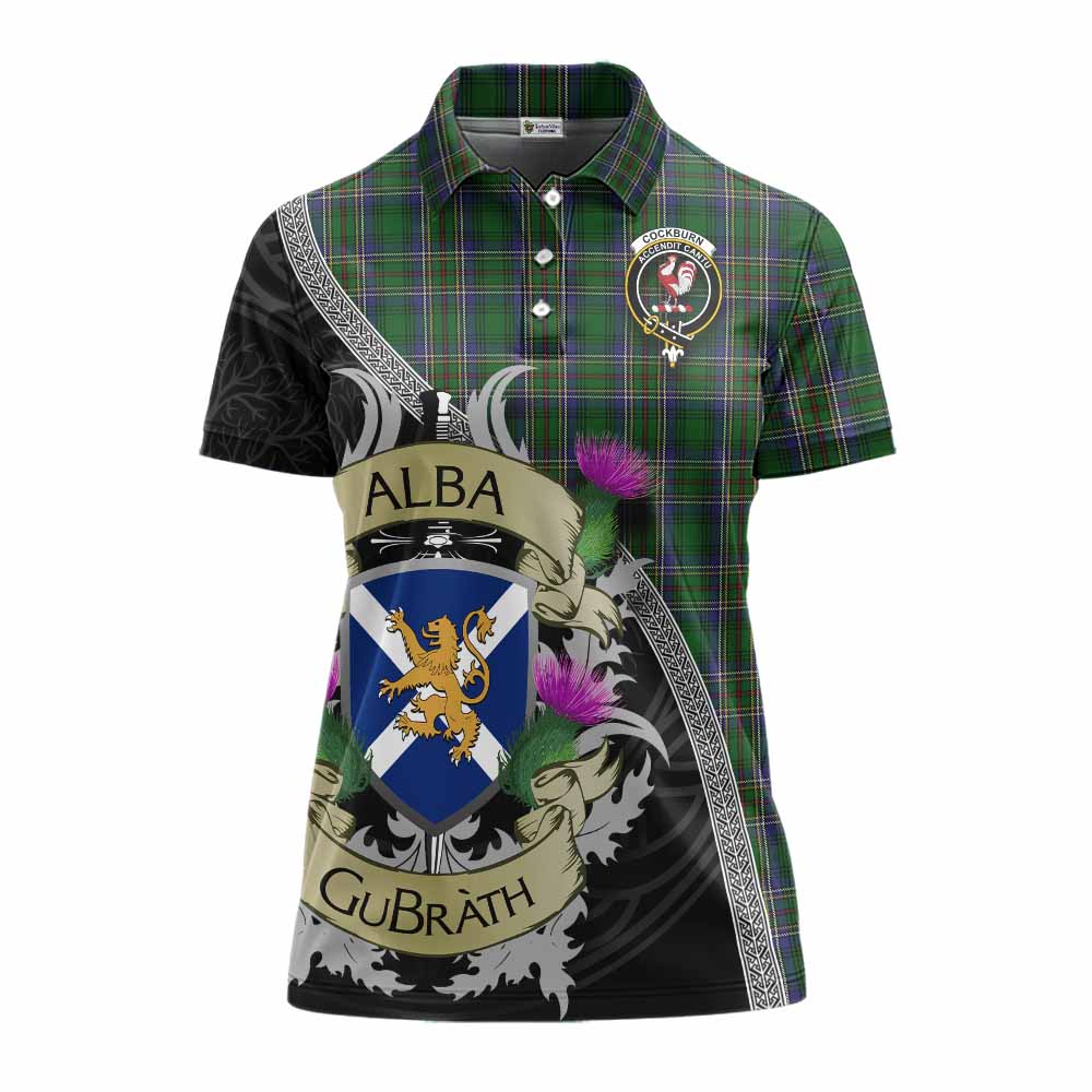 Tartan Vibes Clothing Cockburn Tartan Family Crest Women's Polo Shirt Lion Rampant Royal Thistle Shield Celtic Inspired