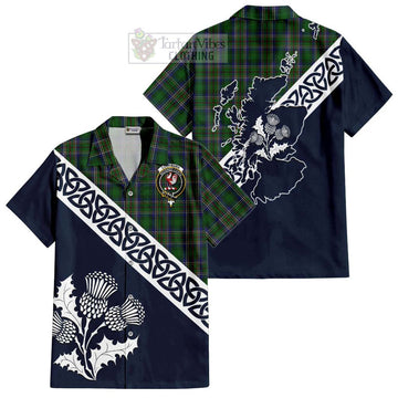 Cockburn Tartan Hawaiian Shirt Featuring Thistle and Scotland Map