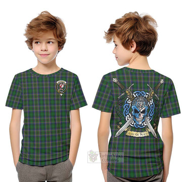 Tartan Vibes Clothing Cockburn Tartan Kid T-Shirt with Family Crest Celtic Skull Style