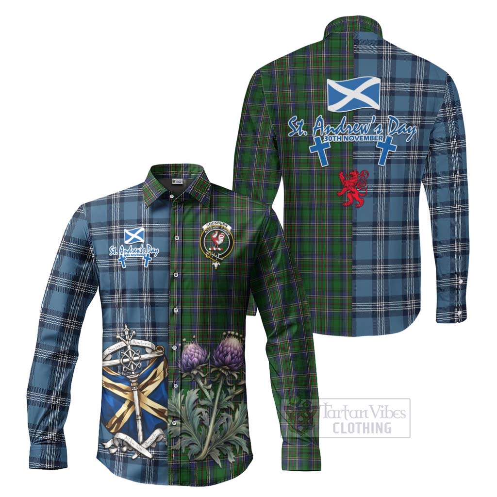 Tartan Vibes Clothing Cockburn Tartan Long Sleeve Button Shirt Happy St. Andrew's Day Half Tartan Style