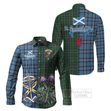 Tartan Vibes Clothing Cockburn Tartan Long Sleeve Button Shirt Happy St. Andrew's Day Half Tartan Style