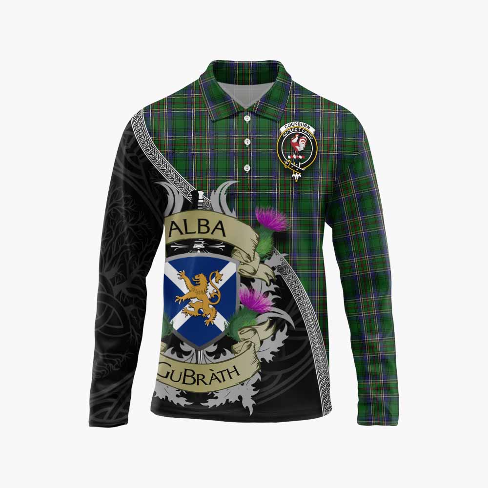 Tartan Vibes Clothing Cockburn Tartan Family Crest Long Sleeve Polo Shirt Lion Rampant Royal Thistle Shield Celtic Inspired