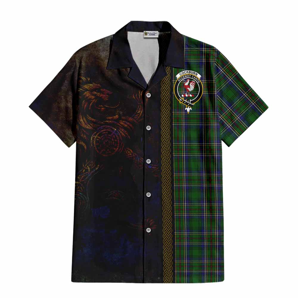 Tartan Vibes Clothing Cockburn Tartan Family Crest Short Sleeve Button Shirt Alba Gu Brath Be Brave Lion Ancient Style
