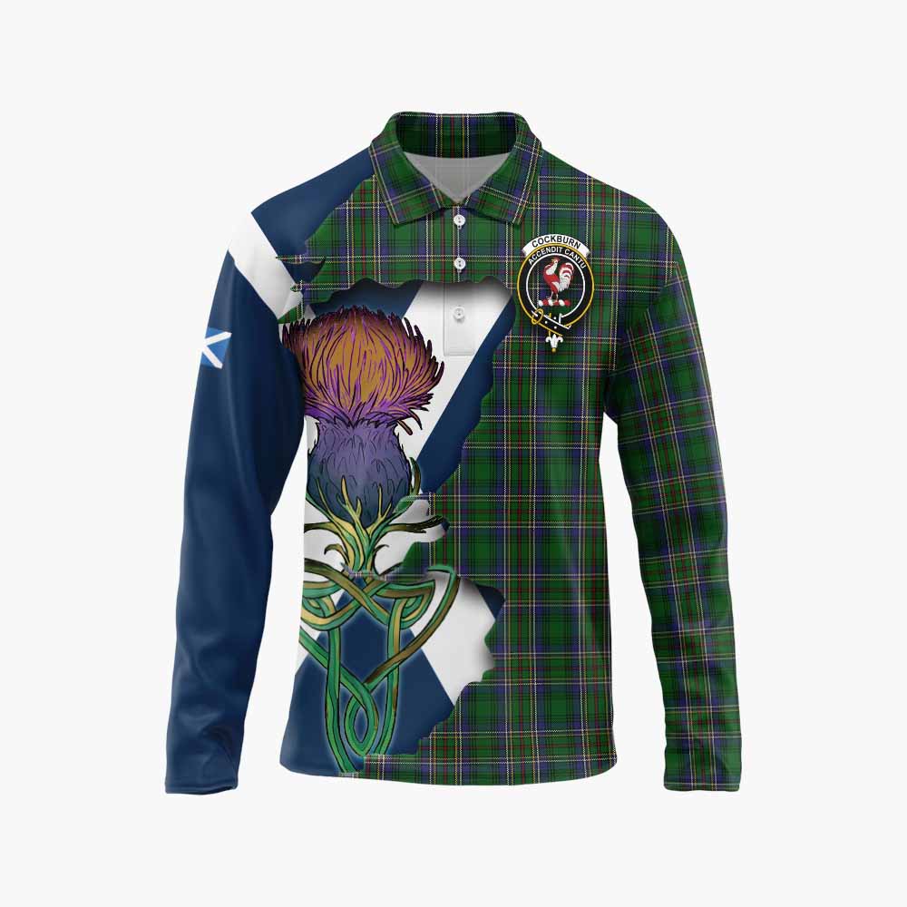Tartan Vibes Clothing Cockburn Tartan Family Crest Long Sleeve Polo Shirt Scottish Thistle Celtic Inspired