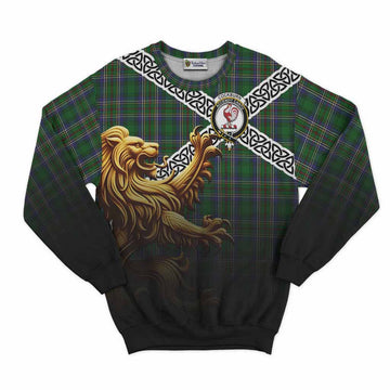 Cockburn Crest Tartan Sweatshirt with Golden Lion Emblem Celtic Style