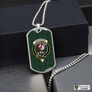 Cockburn Tartan Dog Tag Necklace with Family Crest