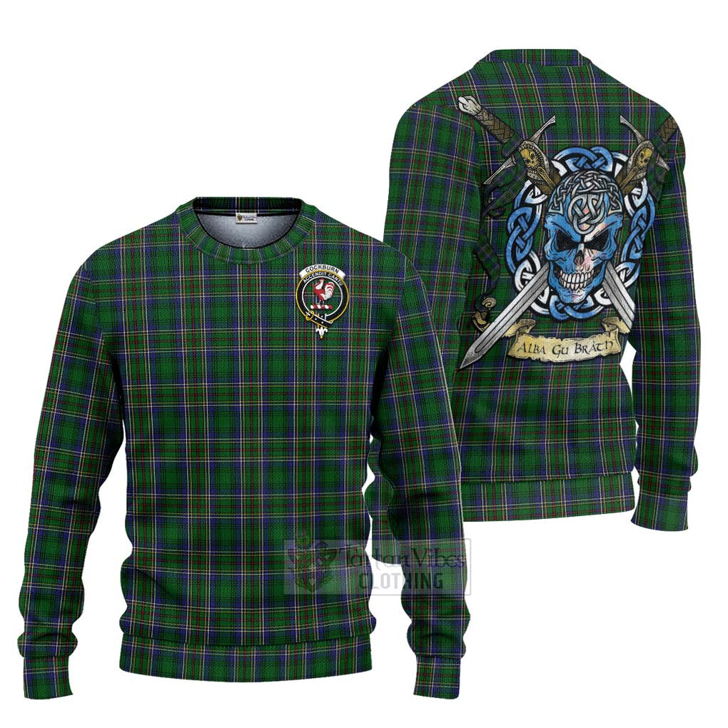 Tartan Vibes Clothing Cockburn Tartan Knitted Sweater with Family Crest Celtic Skull Style