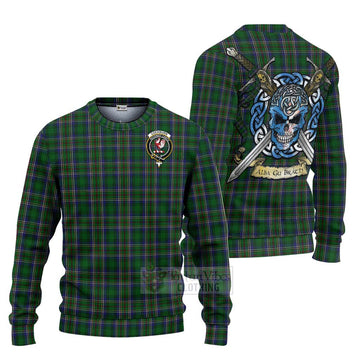 Tartan Vibes Clothing Cockburn Tartan Knitted Sweater with Family Crest Celtic Skull Style