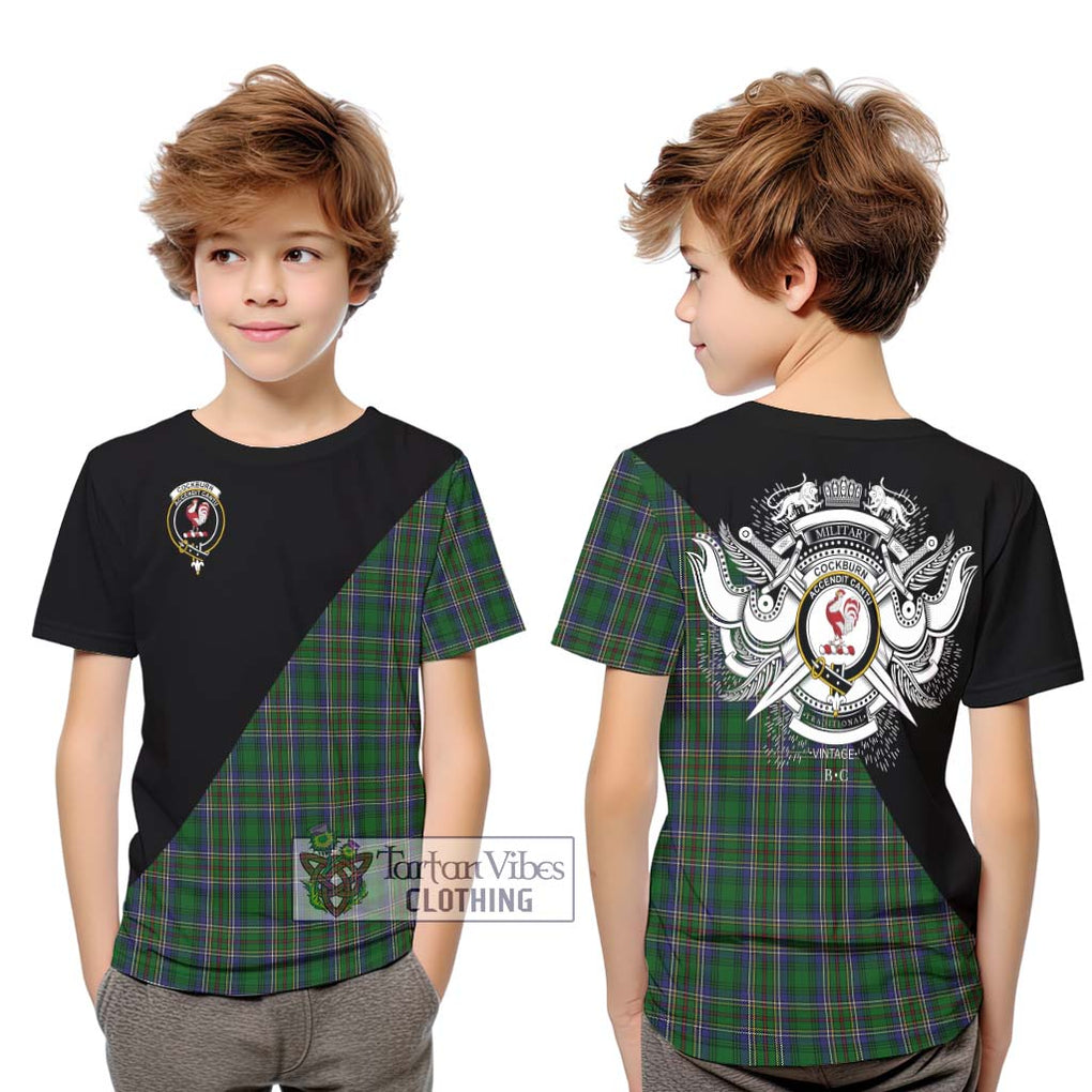 Cockburn Tartan Kid T-Shirt with Family Crest and Military Logo Style Youth XL Size14 - Tartanvibesclothing Shop