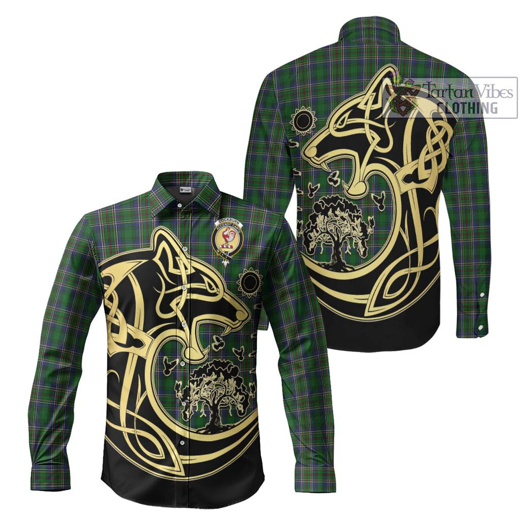 Cockburn Tartan Long Sleeve Button Shirt with Family Crest Celtic Wolf Style Men's Shirt S - Tartan Vibes Clothing