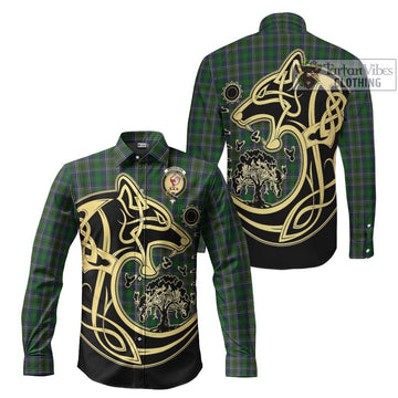 Cockburn Tartan Long Sleeve Button Shirt with Family Crest Celtic Wolf Style Men's Shirt S - Tartan Vibes Clothing