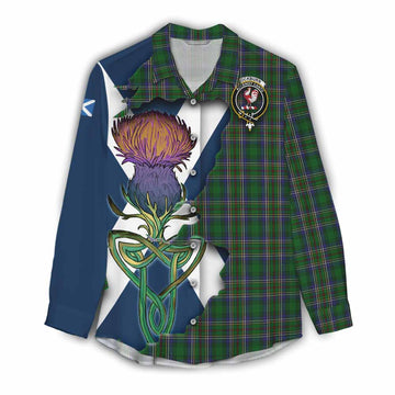 Tartan Vibes Clothing Cockburn Tartan Family Crest Women's Casual Shirt Scottish Thistle Celtic Inspired