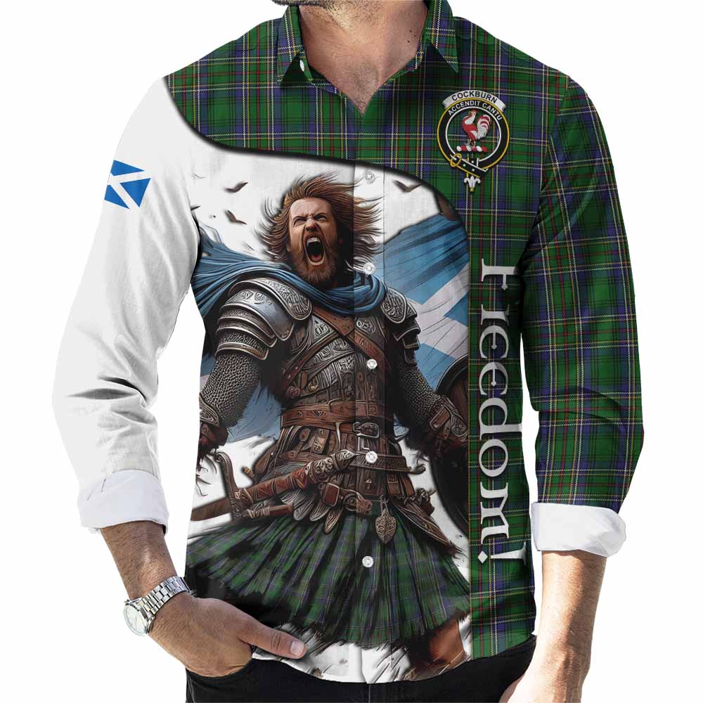 Tartan Vibes Clothing Cockburn Crest Tartan Long Sleeve Button Shirt Inspired by the Freedom of Scottish Warrior