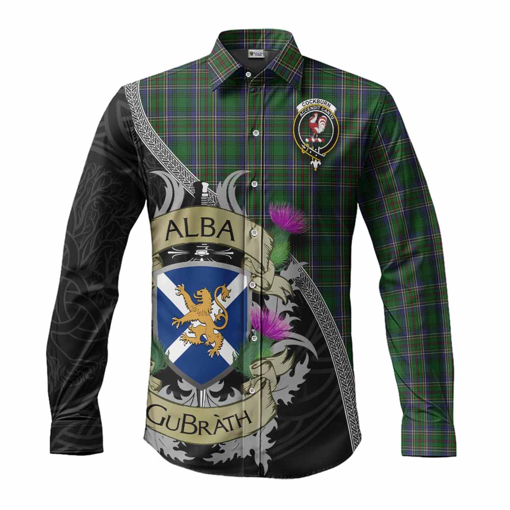 Tartan Vibes Clothing Cockburn Tartan Family Crest Long Sleeve Button Shirt Lion Rampant Royal Thistle Shield Celtic Inspired