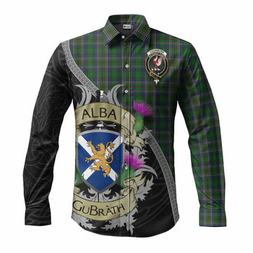 Tartan Vibes Clothing Cockburn Tartan Family Crest Long Sleeve Button Shirt Lion Rampant Royal Thistle Shield Celtic Inspired