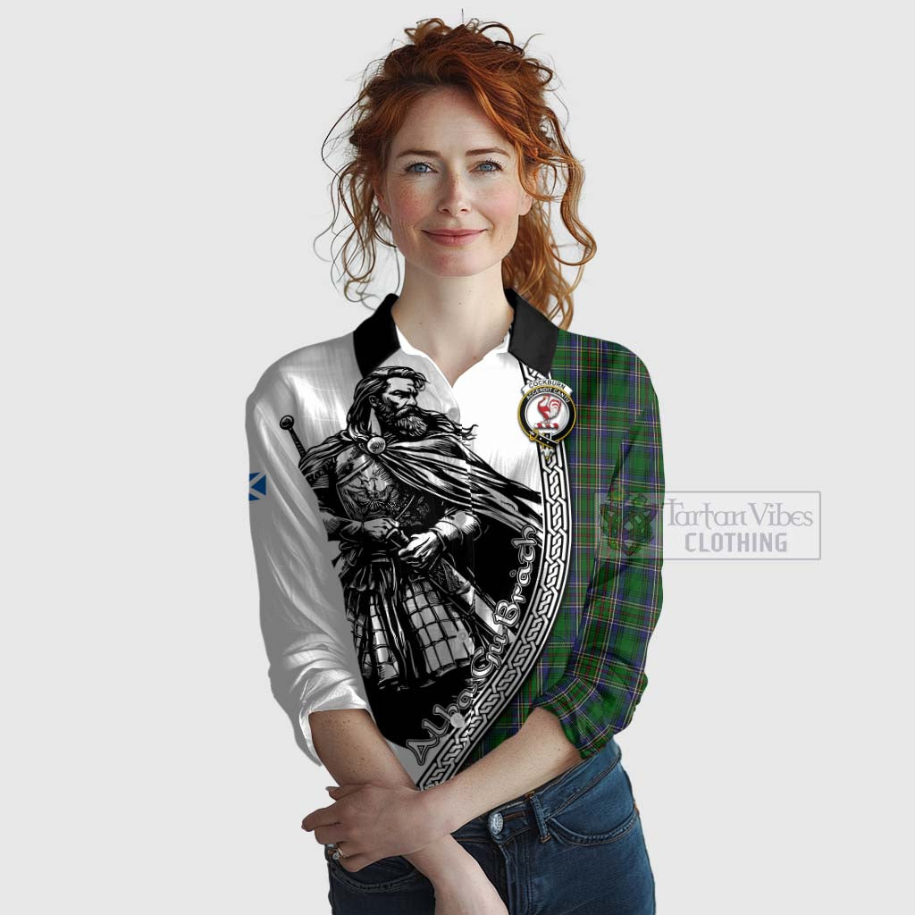 Tartan Vibes Clothing Cockburn Tartan Clan Crest Women's Casual Shirt with Highlander Warrior Celtic Style