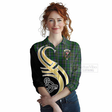 Cockburn Tartan Women's Casual Shirt with Family Crest and Celtic Symbol Style