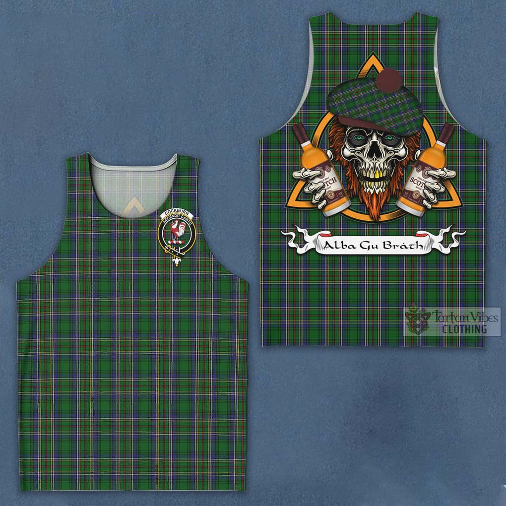 Tartan Vibes Clothing Cockburn Tartan Men's Tank Top with Family Crest and Bearded Skull Holding Bottles of Whiskey