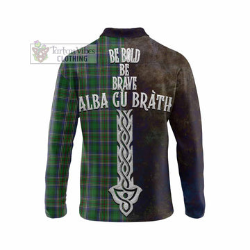 Cockburn Tartan Family Crest Long Sleeve Polo Shirt Alba Gu Brath Be Brave Lion Ancient Style
