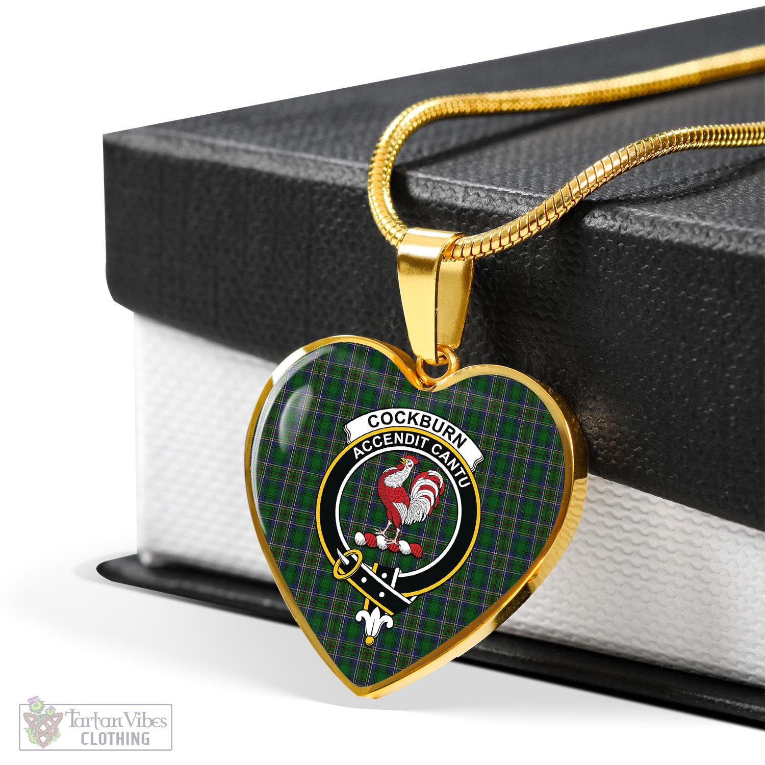 Tartan Vibes Clothing Cockburn Tartan Heart Necklace with Family Crest